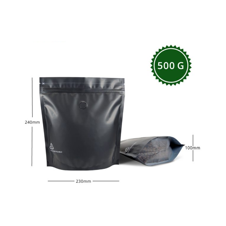 500 G POSE TIL RISTET KAFFE (sort m/ 1-vejsventil)